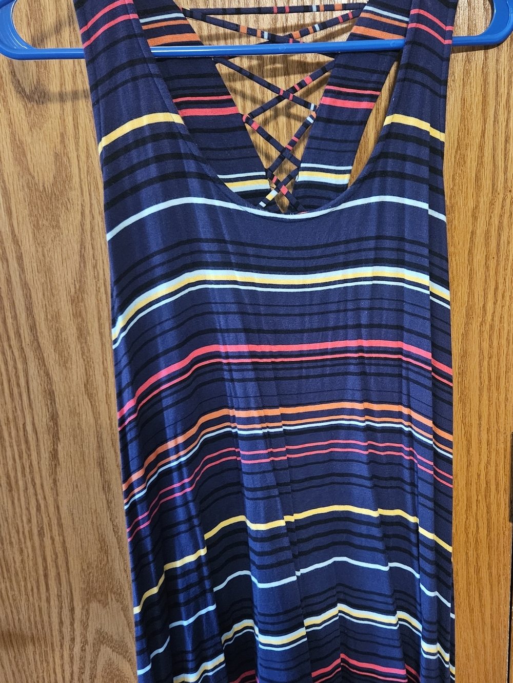 Maurices Navy Striped Crisscross-Back Tank Top